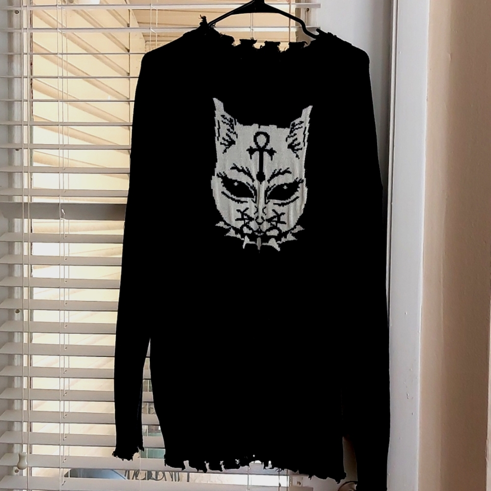 Dollskill Oversized Distressed Goth Kitty Sweatshirt